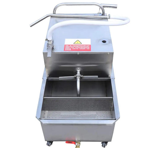Heavy Duty Mobile Fryer Oil Filter Machine 55L Commercial Kitchen Frying System 550W with stainless steel body and quick drain feature.