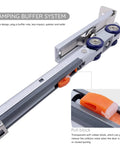 Soft Close Pocket Door Slide Hardware And Track Set For Barn Doors With Heavy Duty Hanger And Bilateral Four Wheel Dual Damping 47 Inch Track Single Door Load Rating Up To 143 Lbs Space Saving Slider System with damping buffer mechanism close-up