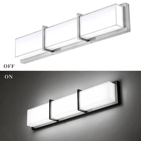 27 Inch Brushed Nickel Vanity Light Fixture, Sleek Modern Over Mirror Bright Cool White 6000K, 28W Dimmable Bathroom Lighting for WC Toilet Kitchen Cabinet and Wall Mount