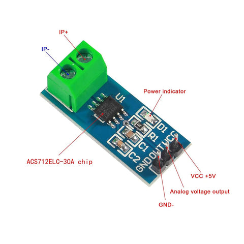 3 Pack 30A Current Sensor Module ACS712 for Arduino AC DC Power Monitoring showing chip and connectors.