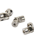 Universal joint shaft couplers, three-piece set for RC cars, chrome metal, 4 mm to 3.175 mm bore.