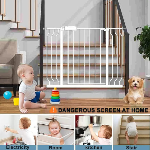 Adjustable Narrow Baby Gate Fits 24 To 29 Inches Wide Pressure Mounted No Drill Walk Through Metal Safety Gate for Kids and Pets