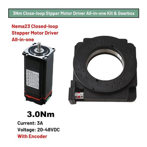 Nema23 Closed-loop Stepper Motor Driver All-in-one Kit with Gearbox, featuring 3Nm torque and encoder.