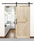 Heavy Duty Barn Door Track Kit With Hook Hanger And Smooth Guide Rail Roller System Rust Resistant Sliding Door Hardware Set With Full Accessories Built To Last And Easy Install For Home Projects 1.83m Package A showing installed door.