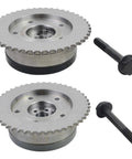 Front view: pair of silver metal timing sprockets with bolts for GM 2.0L/2.4L engines