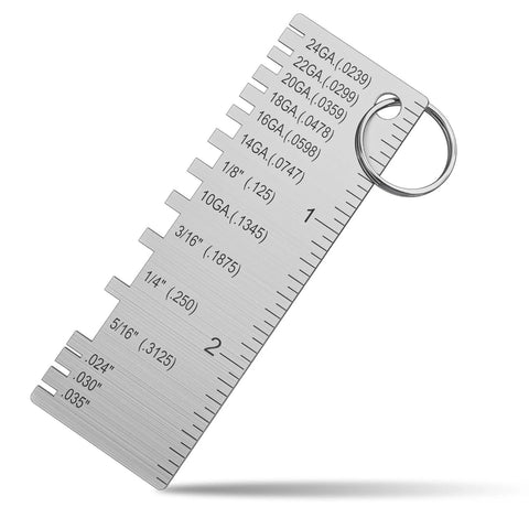 ZeeDix portable metal sheet thickness gauge, stainless steel plated ruler with key ring