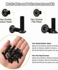 Massive 4065 Piece Metric Screw Assortment Kit With M2 M3 M4 M5 Hex Socket And Flat Head Screws, nuts, washers, lock washers, and hex wrenches in black