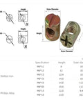 Diagram of Heavy Duty Barrel Nuts Set For Furniture Assembly M6 To M8 Cross Dowel Nuts With Slotted Hammer Embedded Fit Zinc Alloy