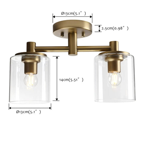 2 Light Industrial Pendant Ceiling Light With Glass Shade Semi Flush Mount Fixture For Hallway Loft Kitchen Bar Living Room Dope Modern Farmhouse Decor
