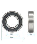 Front and side view of Miniature Deep Groove Ball Bearing R166-2RS 3/16 Inch Bore 3/8 Inch Outer Diameter 1/8 Inch Width, chrome steel