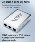 Industrial PoE Gigabit Ethernet Switch With Five Ports, Plug And Play, featuring three PoE ports on a metal case, flexible wiring.