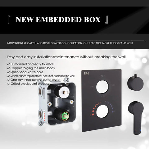 Heavy Duty Black Shower System With 12X8 Inch Rainfall Head Wall Mounted Tub And Shower Trim Kit Featuring 3 Mode Handheld Sprayer Rust Resistant Brass Build For Bathrooms showing new embedded box installation features.