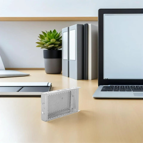 Rugged Aluminum Power Supply Enclosure Box Built Tough For Industrial Use Compact Design Easy Install Switching Power Supply Case For DIY Projects And Heavy Duty Industrial Environments, silver perforated aluminum enclosure on desk