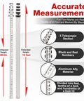 16 Foot Aluminum Leveling Rod With 5 Section Telescopic Design Dual Sided Feet And Tenths Scale Bubble Level With Carrying Case For Surveying Laser Alignment Walls And Floors Waterproof And Rustproof, extended
