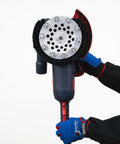 Person holding grinder fitted with Star Turbo 7 Inch Diamond Cup Wheel With 10 Segment Turbo Design For Concrete Grinding