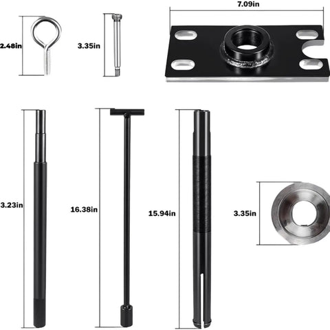 Pro Grade Gimbal Bearing Installer Kit With Puller Remover And Engine Alignment Tools For Mercruiser MR Bravo OMC Cobra And Volvo Stern Drives Replacement Set, various tool components with measurements shown