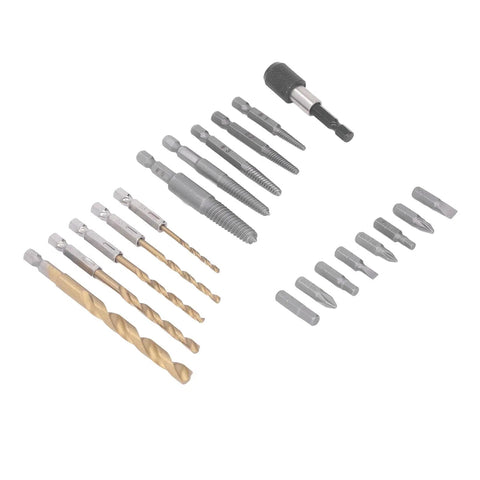Essential Screw Extractor Set For Broken Bolt Removal With Hex Shank Twist Drills And Screwdriver Bits Including Spiral Tool Kit In Storage Box Perfect For Tough Garage Home Repairs, 19pc kit