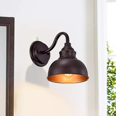 Industrial Gooseneck Farmhouse Vanity Wall Sconce Oil Rubbed Bronze on living room wall