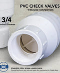 PVC inline check valve for backflow prevention, 3/4 in FIP, white threaded plastic valve