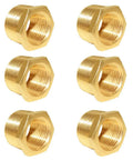 Six Piece Brass Pipe Fitting Reducer Hex Bushing From Three Quarter Inch NPT Male To One Half Inch NPT Female Heavy Duty Rustproof Adapter