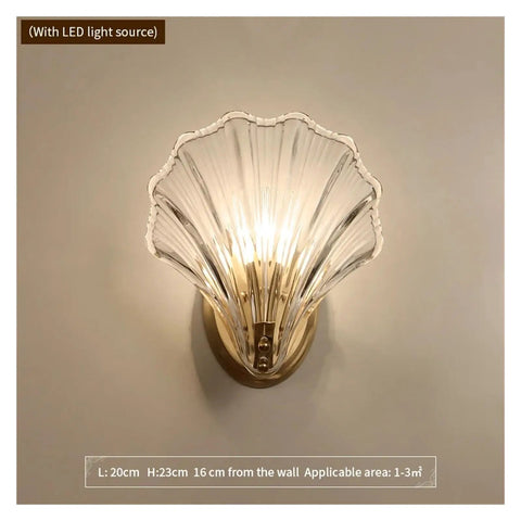 Crystal Wall Lights Living Room Bedroom Lamp Sconces Lighting - Shell Copper Light Fixture Corridor Decoration T-155 with LED source on a wall.