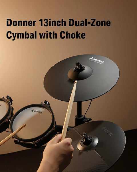 Mute Cymbal For Electronic Drums 13 Inch Dual Zone Crash With Bow And Edge Triggers, Instant Choke, Realistic Response