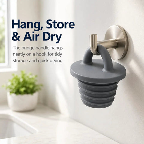 Universal Silicone Drain Plug Set For Bathtub And Bathroom Sink features smooth ring handle hanging for storage and drying.