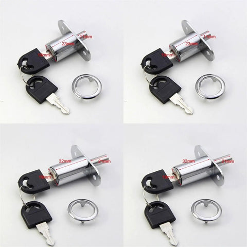 Keyed Cam Cylinder Door Lock for Cabinets and Wardrobes, 23/32mm Tongue Bolt Latch, with keys and mounting hardware