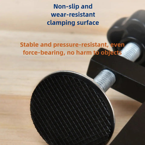 Close-up of a non-slip clamping surface of a Heavy Duty Stainless Steel Desk C Clamp With A Roomy Wide Throat And Smooth Fine Tune Knob.