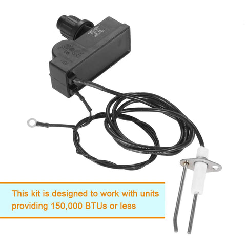 Push Button Fire Pit Ignition Kit With Two Outlets And Ground Wire For Gas Burner Systems Up To 150000 BTUs, wires and electrode shown