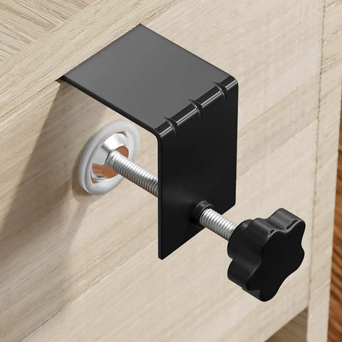Heavy Duty C Clamps For Cabinet Installation Face Frame Alignment Tool With Built In Drill Hole Guide No Sweat Setup Woodworking Jig Total Game Changer For Fast Furniture Repair And Cabinet Mounting 2 Pack close-up of clamp attachment on wood surface.