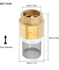 One Inch Brass Foot Valve For Well Pump With Filter Screen And Stainless Steel Check Valve DN25 Bottom Valve dimensions shown