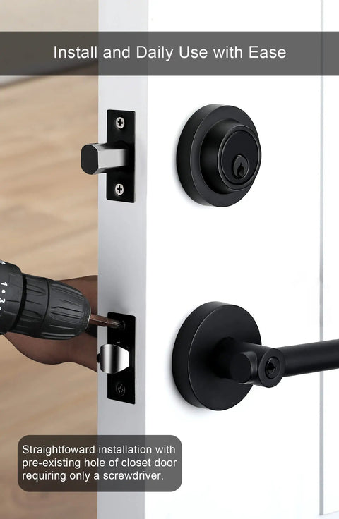 Keyed Alike Matte Black Front Entry Door Handle With Deadbolt Set for Exterior Doors installation scene