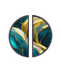 Two Pack Dope Teal White Gold Fluid Art Cabinet Pulls With 3 Inch Hole Center Black Semicircle Drawer Handles Solid Cabinet Pulls