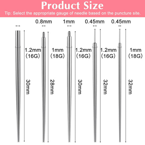 Six Piece Piercing Kit With Ball Grabber Tool And 16G 18G Stainless Steel Tapers Flat Back Insertion Tools Size Chart