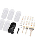 Pro Level Microfiber Paint Roller Set With Beefy Frame And Spill Tray Including Five Mega Grip Rollers And Three Soft Touch Brushes, set includes 5 rollers and brushes.