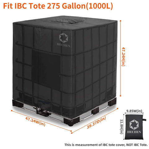 Beast IBC Cover for 275 Gallon Water Tank with Zipper shown on IBC tote, jet black 420D Oxford waterproof shell.