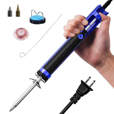 All In One Desoldering Iron And Solder Sucker Tool For PCB Repair with nozzles, wick, and cleaning pin