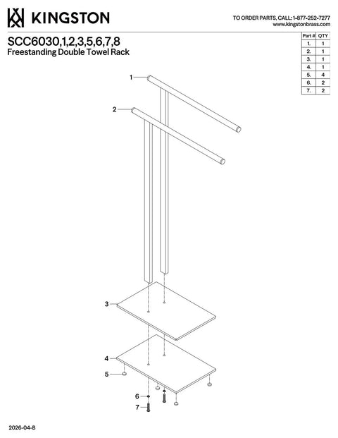 Assembly diagram of Edenscape Freestanding Towel Rack With Double Nearly 18 Inch Bars Polished Chrome Solid Steel Build No-Slip Weighted Base