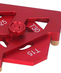 Heavy Duty Aluminum Router Template And Top Shelf Woodworking Chamfer Jig Kit T25 T30 guides in red anodized aluminum design.