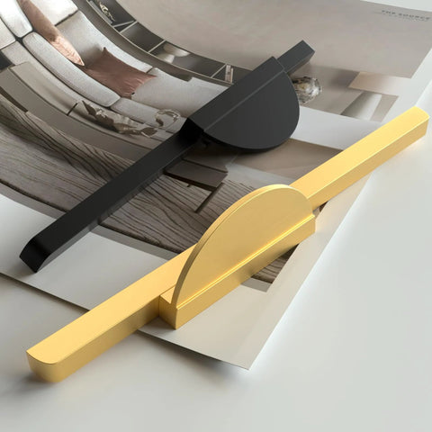 Two Pack Half Moon Cabinet Pulls Brushed Gold Semicircle Drawer Handles Solid Aluminum Alloy on modern surface