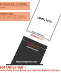 Diagram showing Anti Slip Patio Swing Foot Caps For 1.5 Inch Diameter Leg Tubes with size instructions and installation tips.