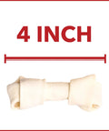 4 inch American Beefhide Knotted Bones Dog Chew Treats shown with measurement line