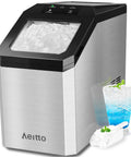 No Sweat Nugget Ice Maker Countertop, 55 Pounds Per Day Heavy Duty Pebble Machine in stainless with ice cubes ready to serve.