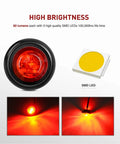 10 Pack Three Quarter Inch Round Mini Led Clearance Lights For Trucks RVs Rigs Buses Trailers Vans Caravans And Boats 12V Red And Amber With Rubber Grommet Surface Mount 60 Lumen Front Rear Side Marker Indicator Kit showing high brightness and SMD LED details