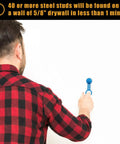 Person using No Sweat Heavy Duty Magnetic Stud Finder Wall Scanner on drywall for quick nail detection.