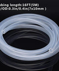 Clear PVC Tubing 7x10mm IDOD 16 Feet Long for aquarium, garden, and industrial use, coiled on black surface