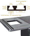 Dead Flat Cast Iron Router Table Extension Wing, 27 By 16 Inches, shown with T-slot dimensions for accurate setup.