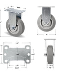 Heavy Duty 4 Inch Caster Wheels Set Of 4 With 1200 Lb Capacity, 2 Swivel 2 Rigid, dimensions and design features, for industrial use