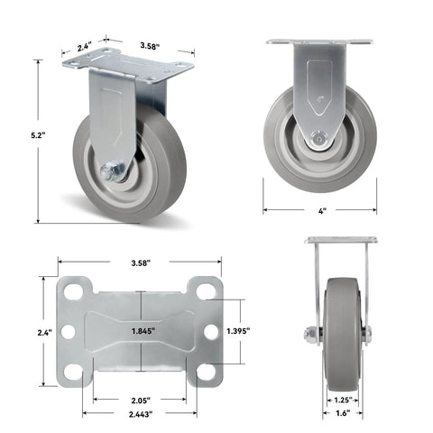 Heavy Duty 4 Inch Caster Wheels Set Of 4 With 1200 Lb Capacity, 2 Swivel 2 Rigid, dimensions and design features, for industrial use